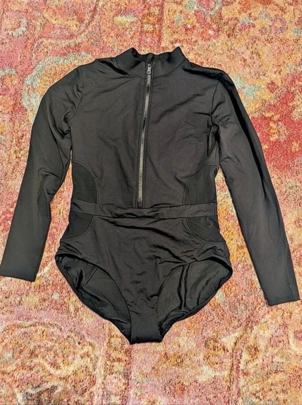 NWT CALIA Black Long Sleeve Zip Paddle Suit Swimsuit Size 12